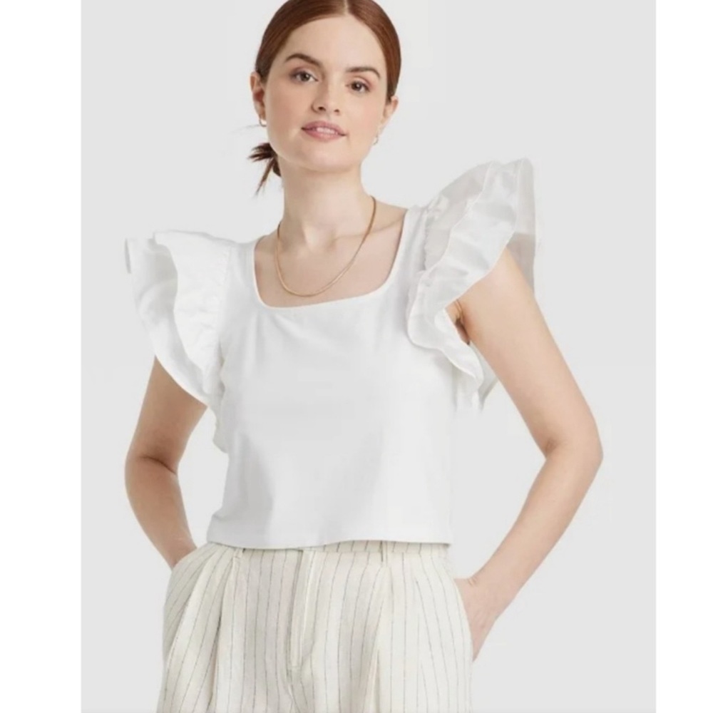 NWT A New Day Double Flutter Short Sleeve Top